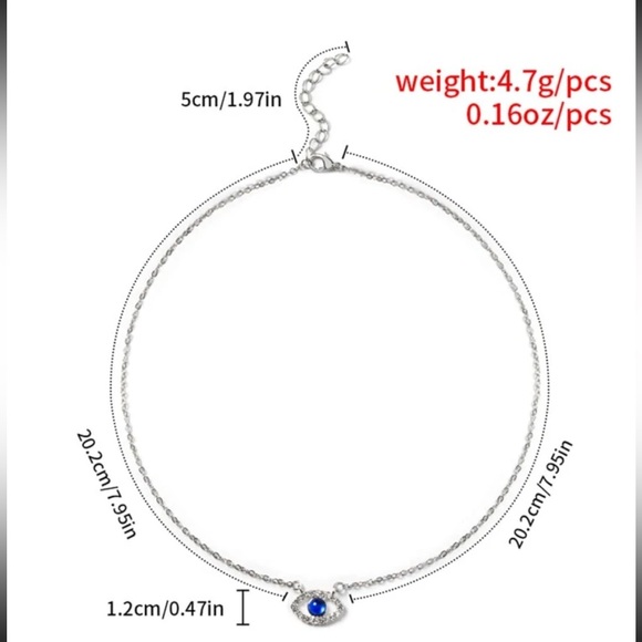 Silver Rhinestone Eye Necklace Blue Dainty Cute Gift Minimalist Luck Cute Boho - Picture 2 of 3